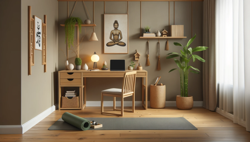 Home yoga la configurazione con il tè. Accessori Zen per la