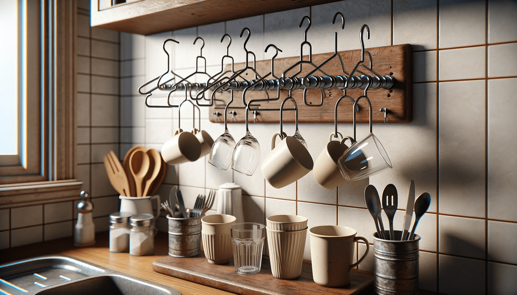 2 Portabicchieri Da Parete Senza Fori - Ganci Per Tazze, Cravatte E Sciarpe - Organizer Da Cucina In Metallo Nero